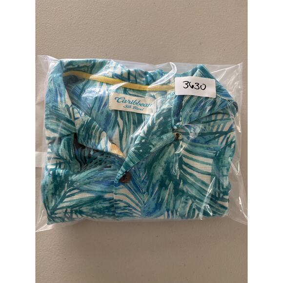 Carribean Men's Size Medium Blue Silk Blend Palm Toucan Hawaiian Tropical Shirt - Picture 11 of 11